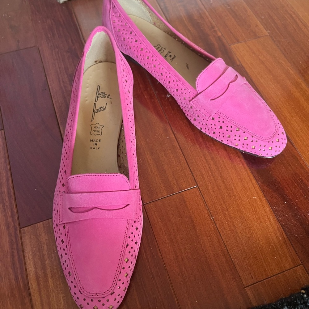 Pink Women's Loafers real leather (suede) handcrafted in Italy size 38